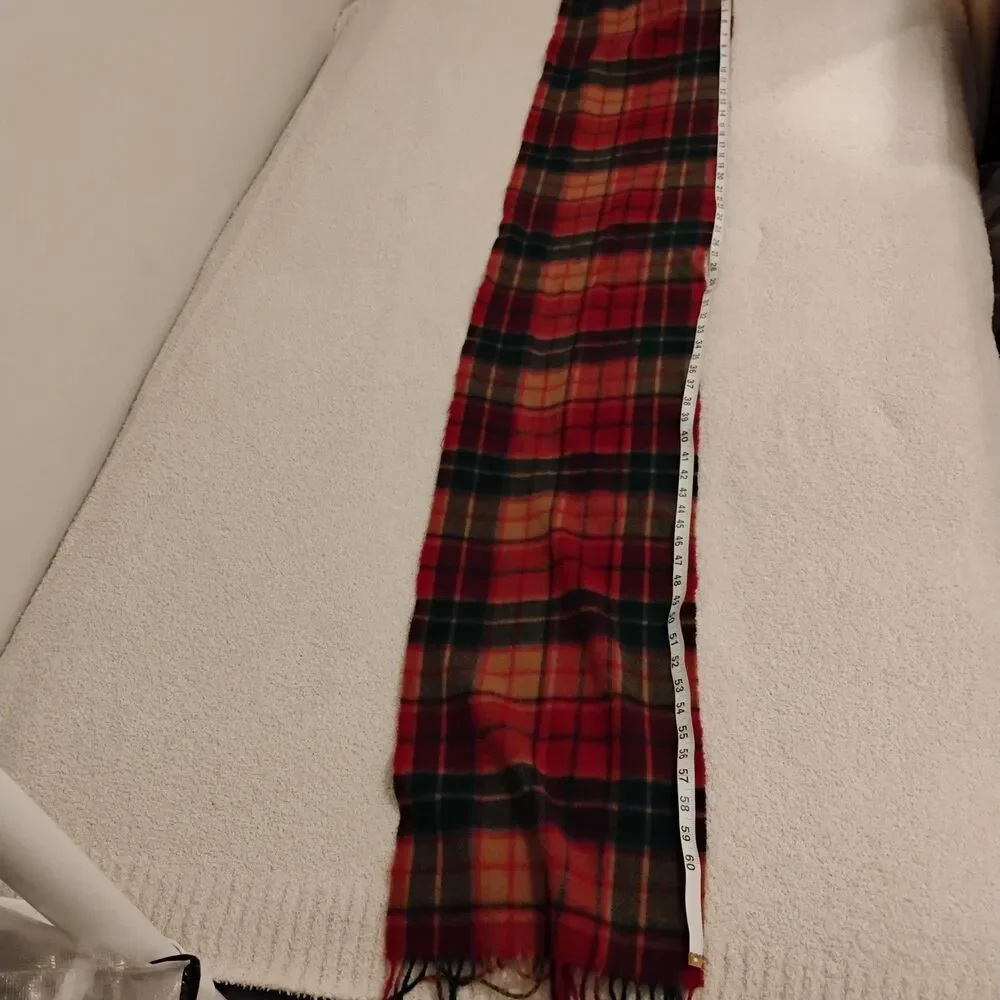 McCabe Red Plaid Fringe 100% Wool Scarf Eclectic Grandpa